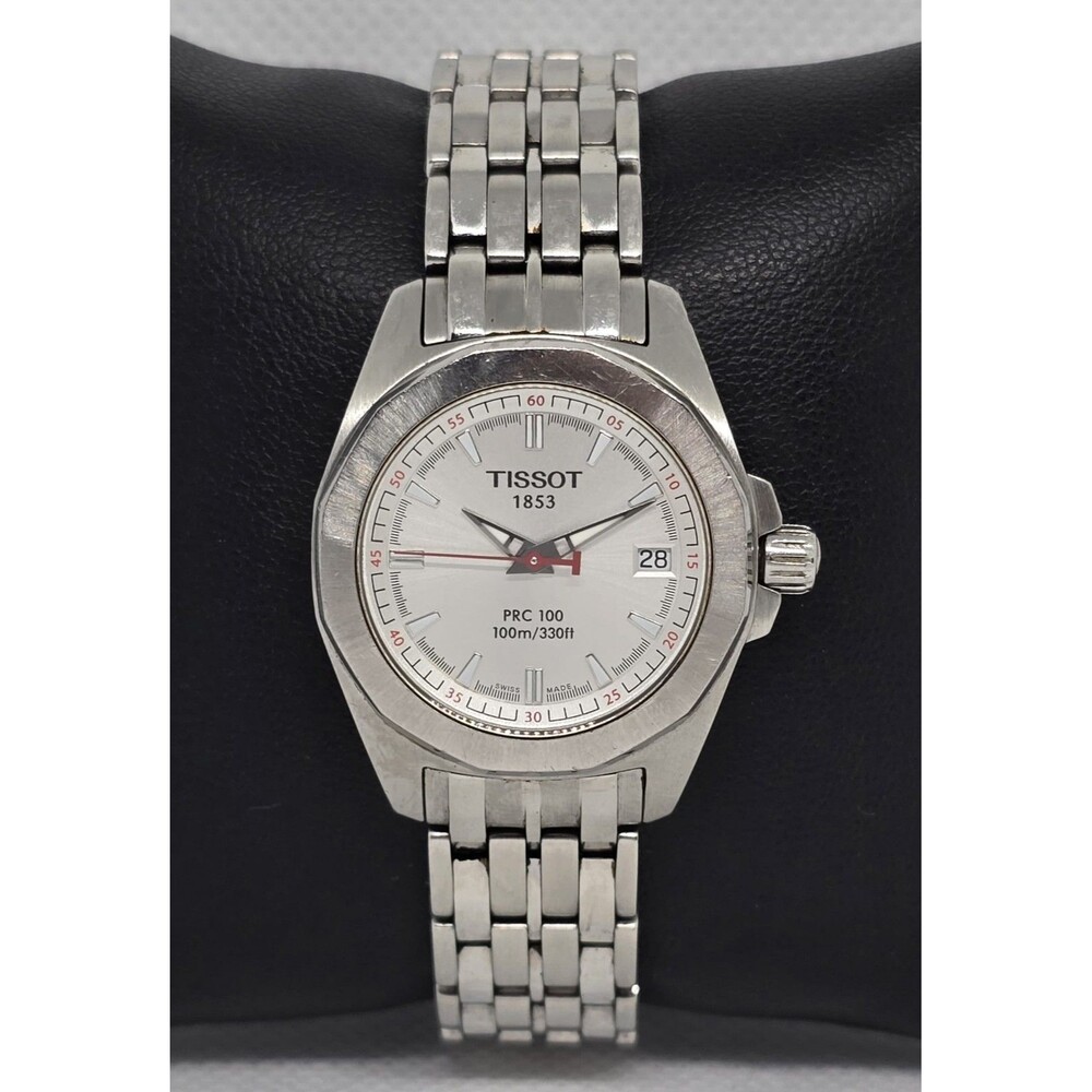 Women's Tissot 1853 Silver Tone Dial Date Royal Oak Bezel Bracelet Band Watch 10